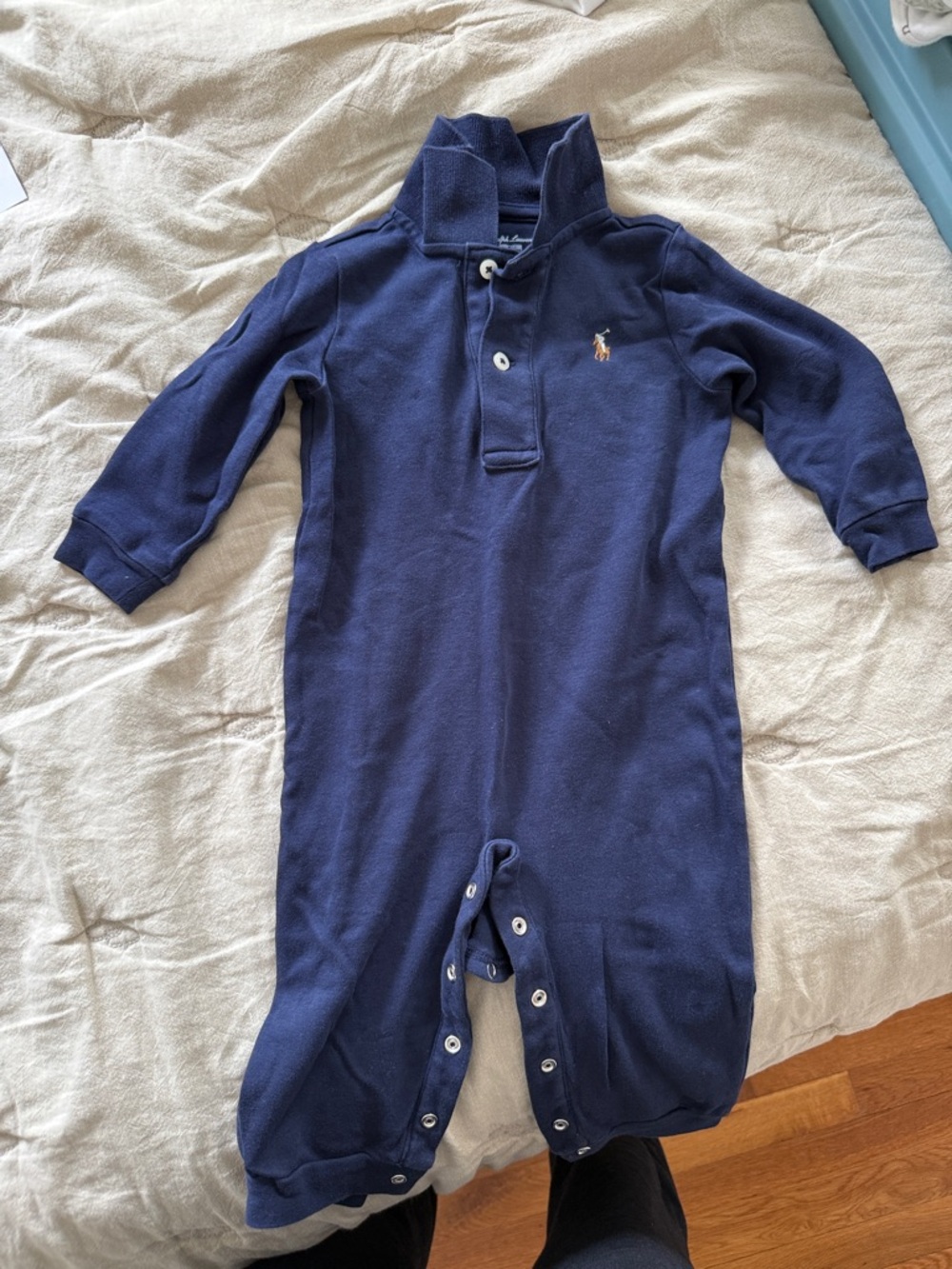 Ralph Lauren Navy Blue Long-Sleeve Polo One-Piece